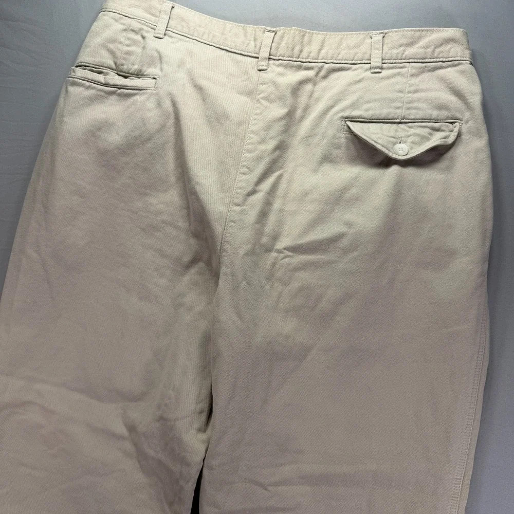 Vintage LL Bean Pants Mens 38x30 (Fits 34x30) Chino Flannel Lined Khaki Pleated